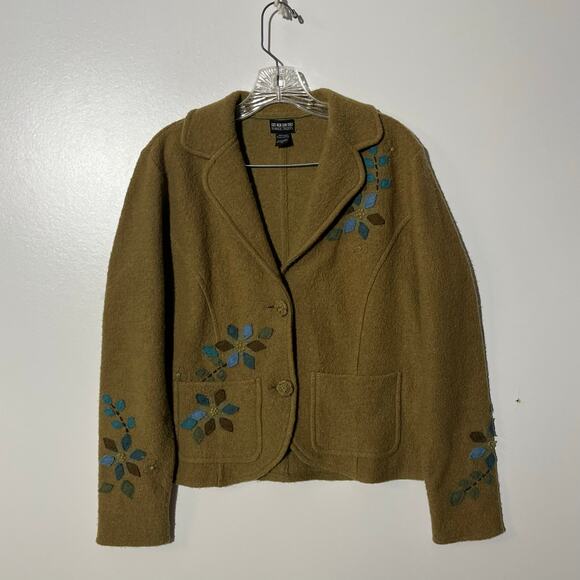 Vintage 90s Nomadic Traders 100% Wool Floral Cardigan Sweater Womans Size Small - Picture 1 of 6
